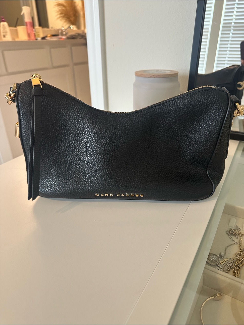 Marc Jacobs Black Pebbled Leather Crescent Shoulder Bag with Gold Hardware